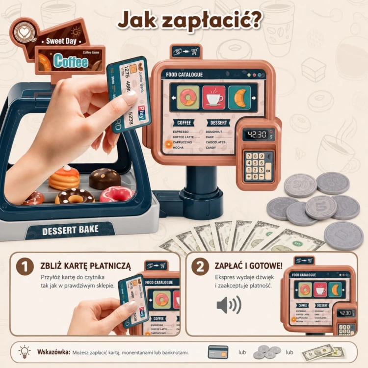 Zabawka ekspres do kawy z dźwiękiem na wodę cukiernia kawiarnia sklep XXL