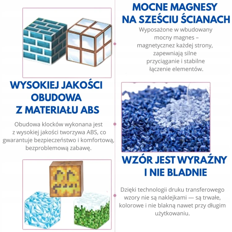 Klocki magnetyczne Minecraft XXL 332 szt. konstrukcyjne sześciany kostki