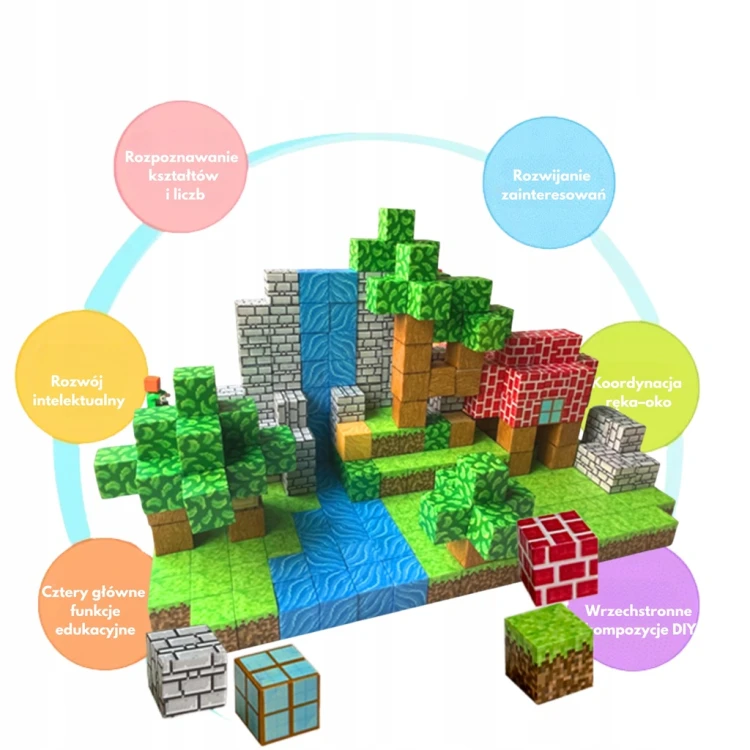 Klocki magnetyczne Minecraft XXL 332 szt. konstrukcyjne sześciany kostki