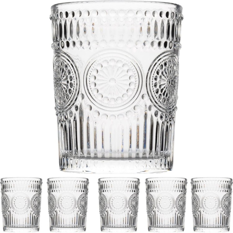 Szklanki zestaw szklanek do napojów vintage zdobiona 6 sztuk 250 ml