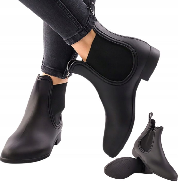 Kalosze damskie krótkie czarne mat z gumką sztyblety meliski gumowce r36