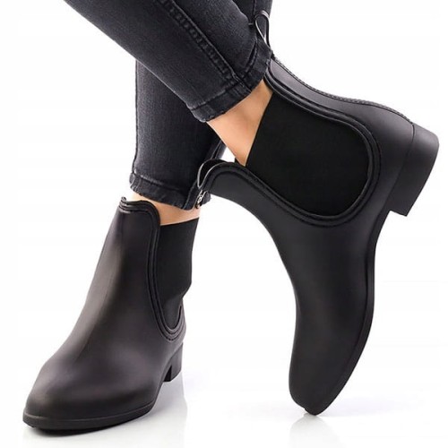 Kalosze damskie krótkie czarne matowe z gumką sztyblety meliski gumowce r38