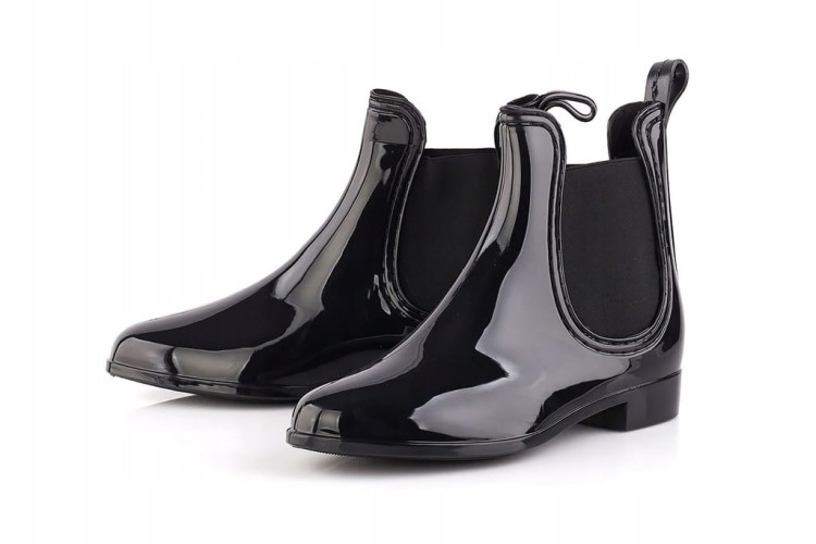 Kalosze damskie krótkie czarne połysk z gumką sztyblety meliski gumowce r38