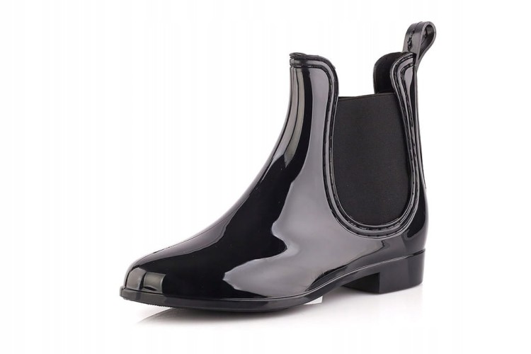 Kalosze damskie krótkie czarne połysk z gumką sztyblety meliski gumowce r38