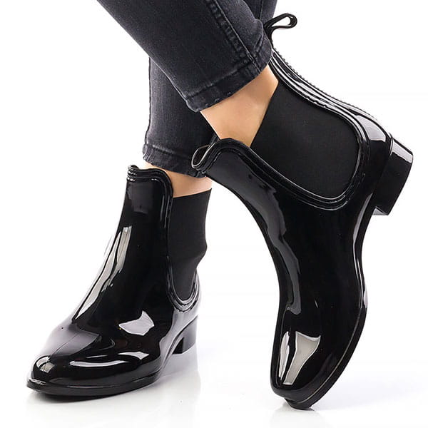 Kalosze damskie krótkie czarne połysk z gumką sztyblety meliski gumowce r36