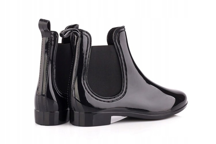 Kalosze damskie krótkie czarne połysk z gumką sztyblety meliski gumowce r36