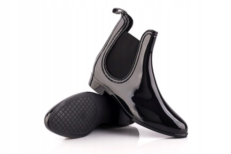 Kalosze damskie krótkie czarne połysk z gumką sztyblety meliski gumowce r36