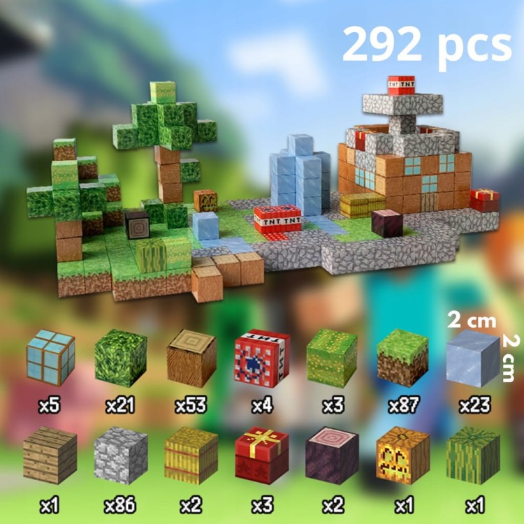 Klocki magnetyczne Minecraft XXL 292szt. konstrukcyjne sześciany kostki