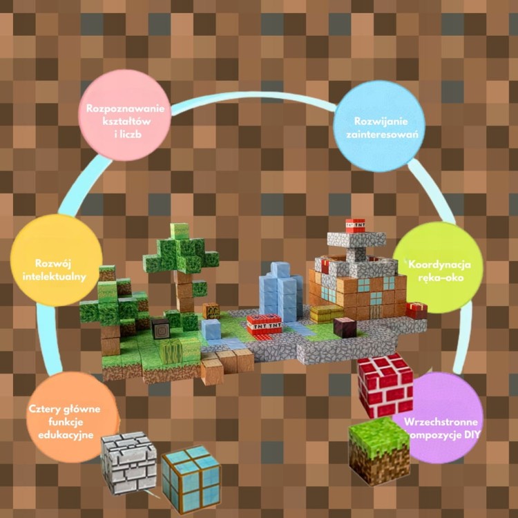 Klocki magnetyczne Minecraft XXL 292szt. konstrukcyjne sześciany kostki