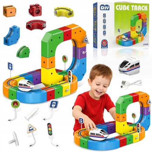 KOLEJKA DLA DZIECI TOR MAGNETYCZNY 51 EL. POCIĄG ZESTAW EDUKACYJNY DIY