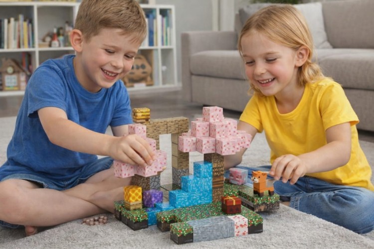 Klocki magnetyczne Minecraft 128szt. konstrukcyjne sześciany + 4 figurki