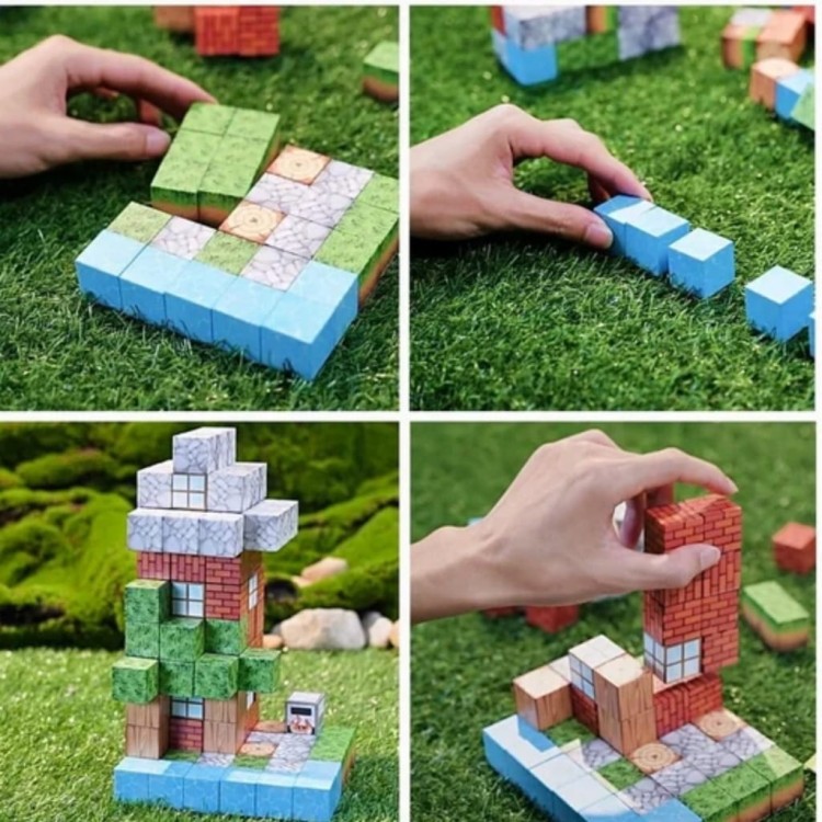 Klocki magnetyczne Minecraft 128szt. konstrukcyjne sześciany + 4 FIGURKI XJB048