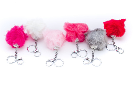 Pompom keychain with rhinestone ball A-9620